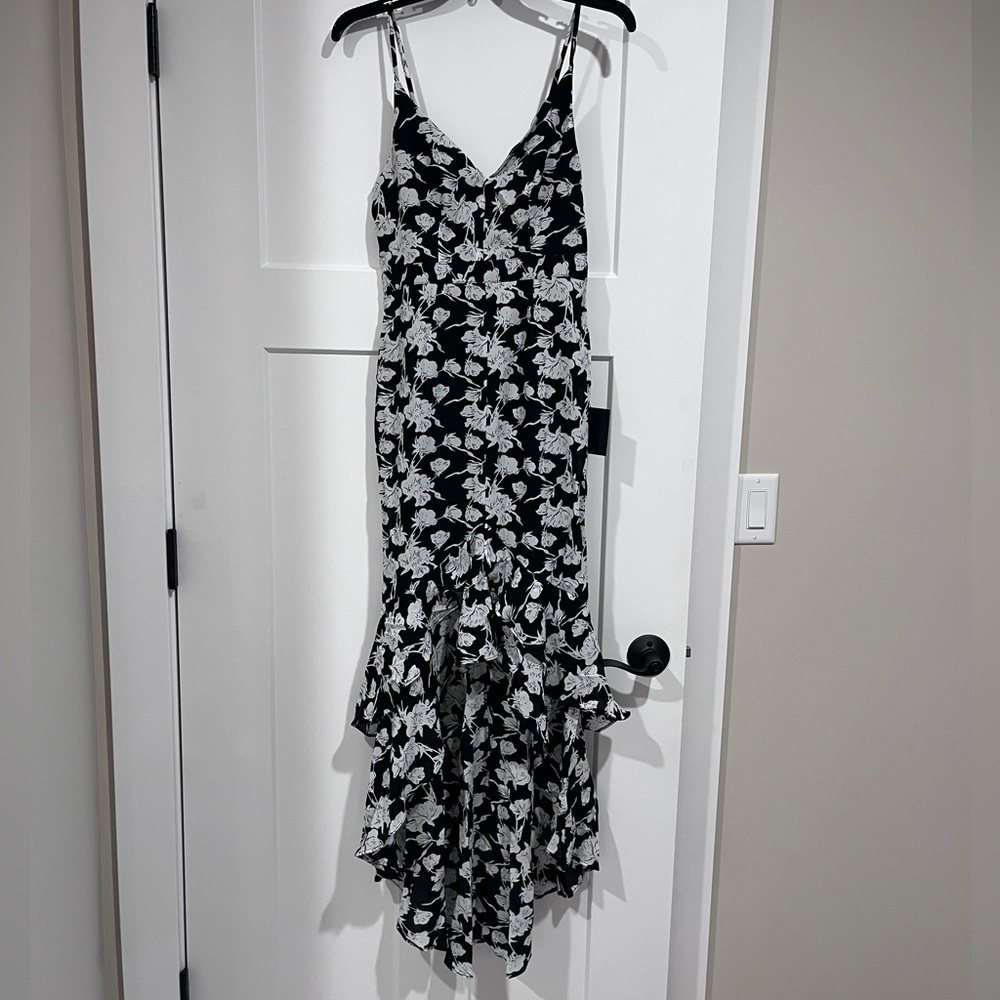 Lulus Black and White Floral high low dress